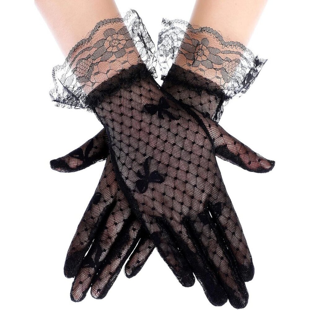 Women's Elegant Dress Up Lace Gloves Black Halloween Wedding Parties Prom